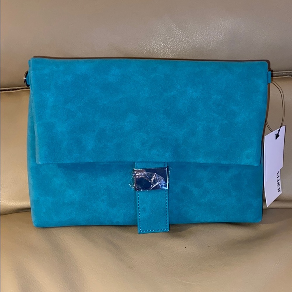Faux suede fold over clutch